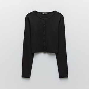 Zara Button Up Cardigan Shirt Size Small Black
